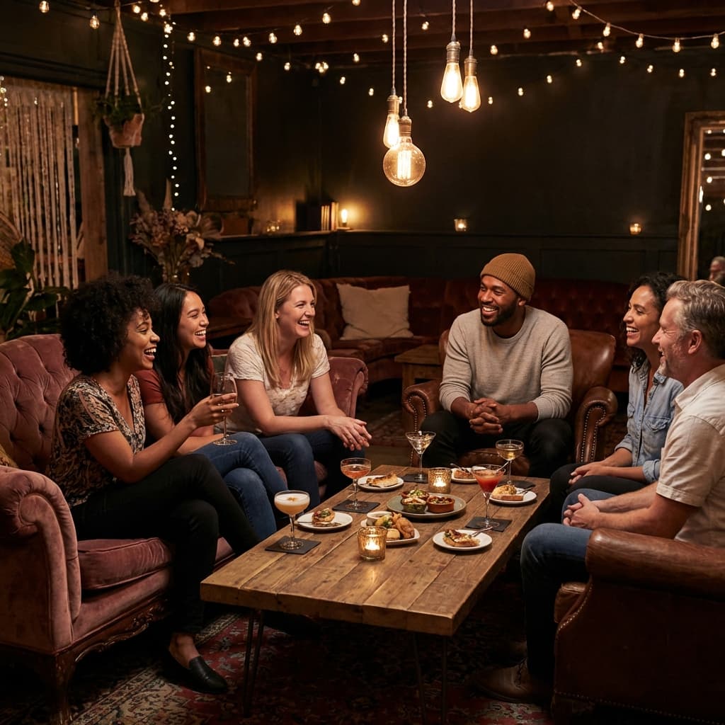 Friends hanging out at a lounge